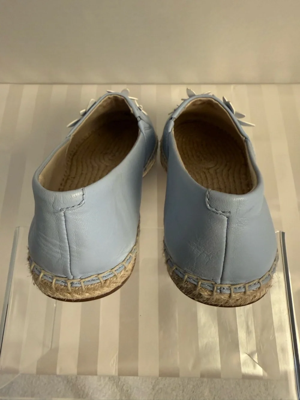 Michael Kors Lola Espadrilles Blue Leather Floral Slip On Size 36 NWOT